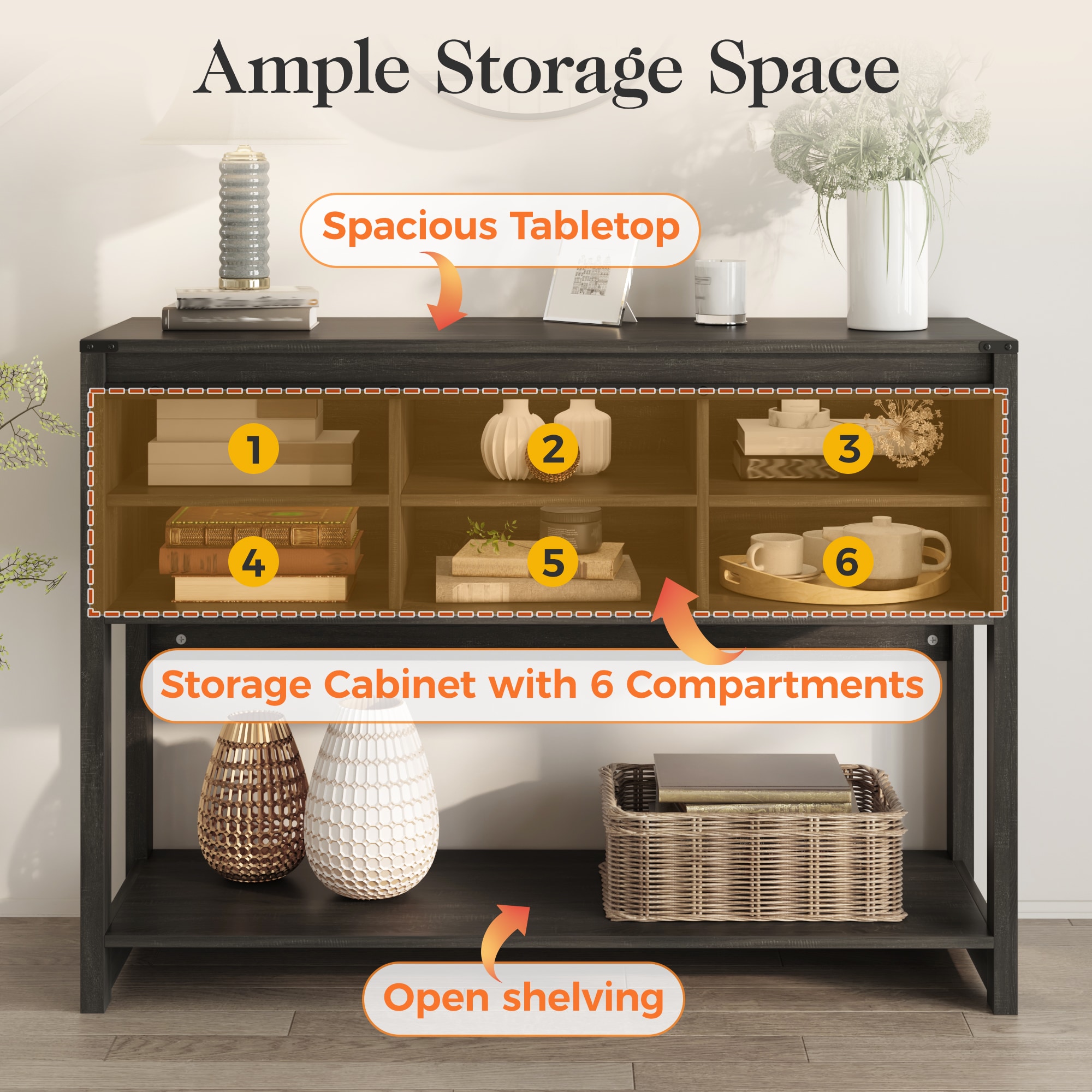 Farmhouse Entryway Table With Drawers, 46" Console Table With Sliding Barn Door, Wood Rustic Sofa Table With Adjustable Shelf For Living Room, Foyer, Hallway, Dark Gray_voghion.com